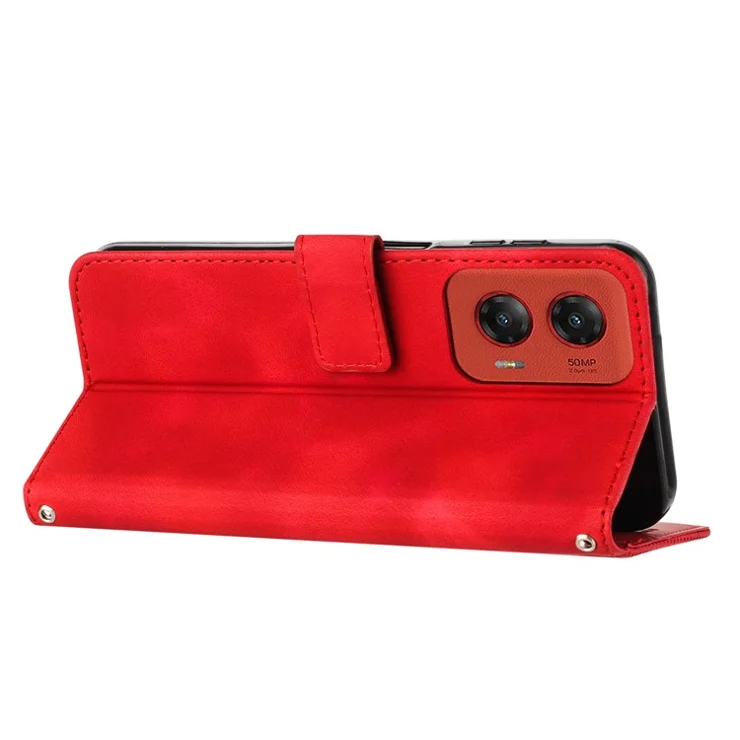 For Motorola Moto G Stylus 5G (2024) Wallet Case PU Leather Phone Cover Triangle Imprinted - Red
