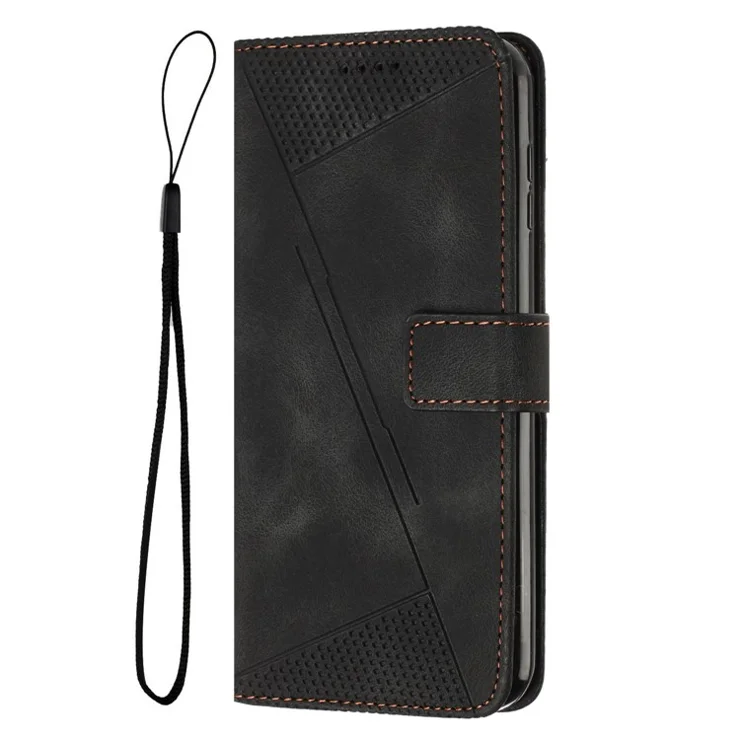 For Infinix Note 40 5G Case Triangle Imprinted Leather Card Slots Phone Cover Magnetic Clasp - Black