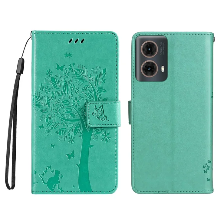 For Motorola Moto G85 5G / S50 Neo 5G Phone Case with Stand Cat Tree Pattern Leather Wallet Mobile Cover - Green