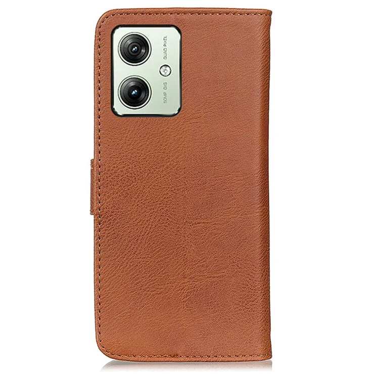 KHAZNEH For Motorola Moto G64 5G Case Cowhide Texture Leather Wallet Stand Cover - Brown