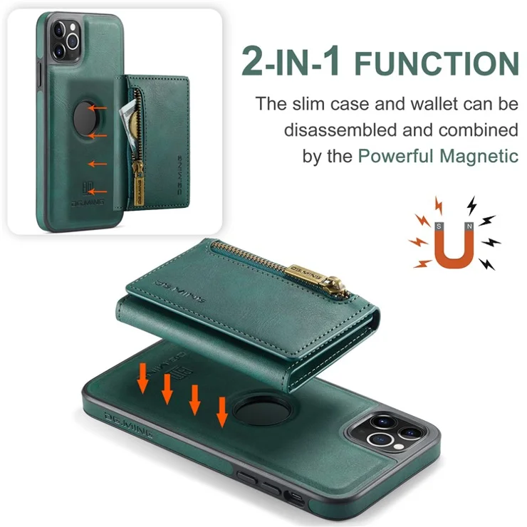 DG.MING M5 Series For iPhone 11 Pro Case Detachable Magnetic Leather Phone Cover with Card Slots - Green