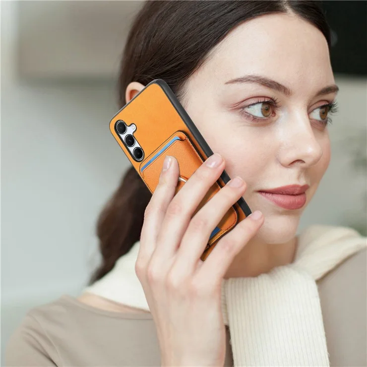 For Samsung Galaxy A35 5G Case Kickstand Phone Cover Detachable Magnetic Card Holder - Orange