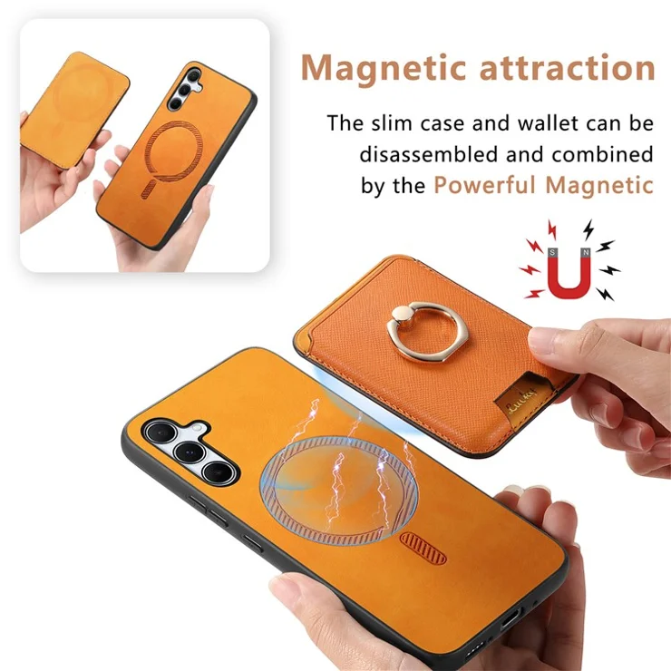 For Samsung Galaxy A35 5G Case Kickstand Phone Cover Detachable Magnetic Card Holder - Orange
