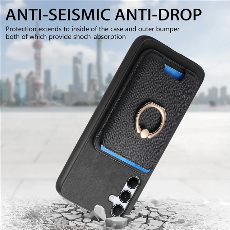 For Samsung Galaxy A35 5G Case Kickstand Phone Cover Detachable Magnetic Card Holder - Black