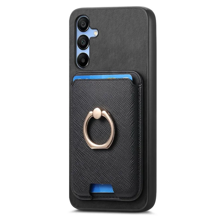 For Samsung Galaxy A15 4G / 5G Magnetic Case Card Holder Kickstand Leather+TPU Phone Cover - Black
