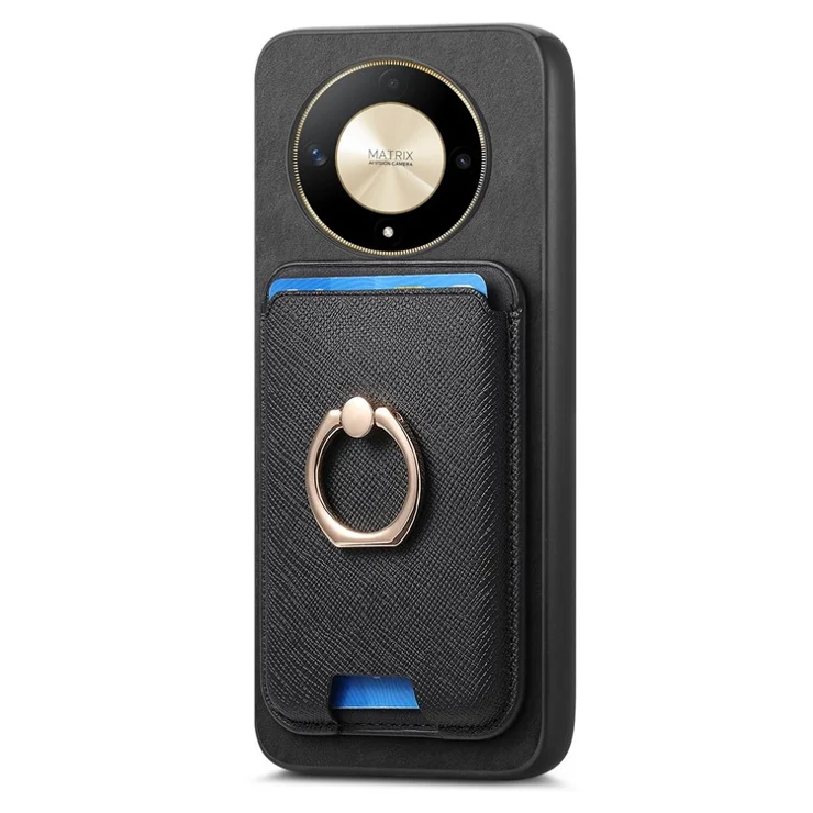 For Honor X9b 5G / Magic6 Lite 5G Magnetic Case Kickstand Leather Coated TPU Phone Cover - Black