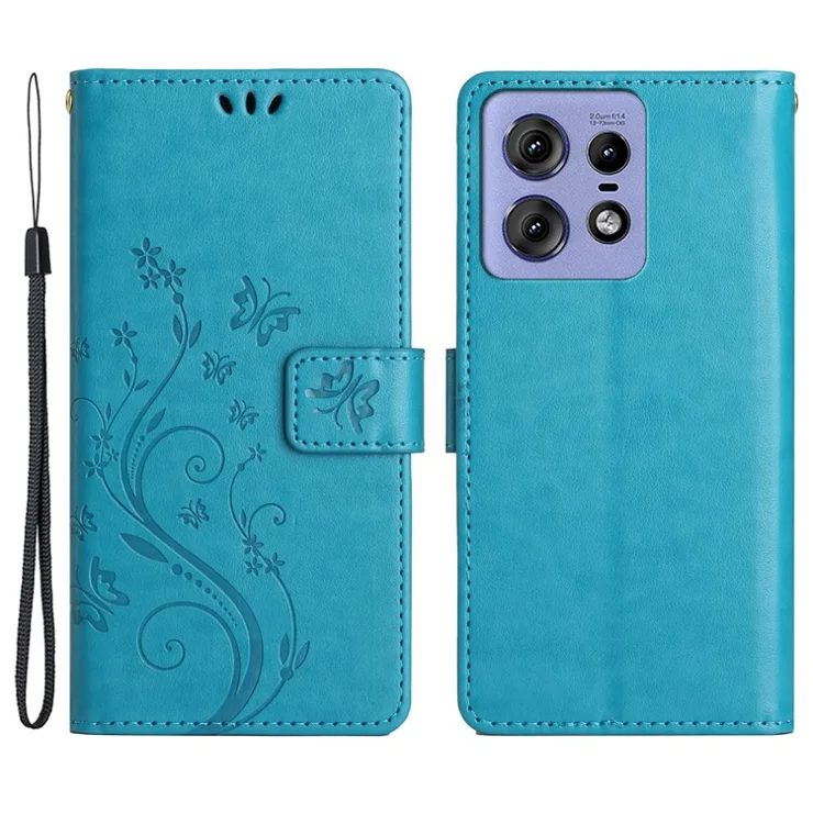 For Motorola Edge 50 Pro 5G / Edge 50 5G Wallet Case Butterfly Flower Phone Leather Cover - Blue