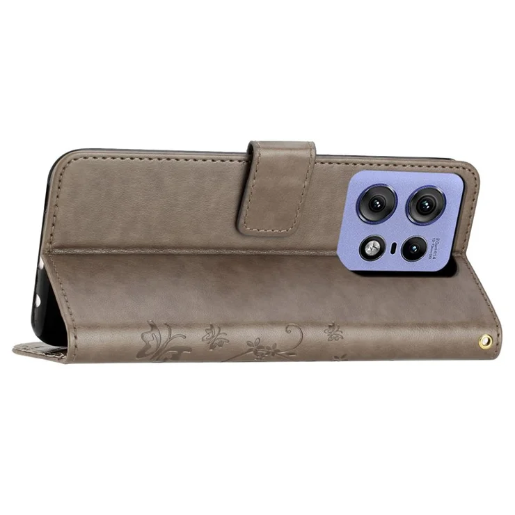 For Motorola Edge 50 Pro 5G / Edge 50 5G Wallet Case Butterfly Flower Phone Leather Cover - Grey