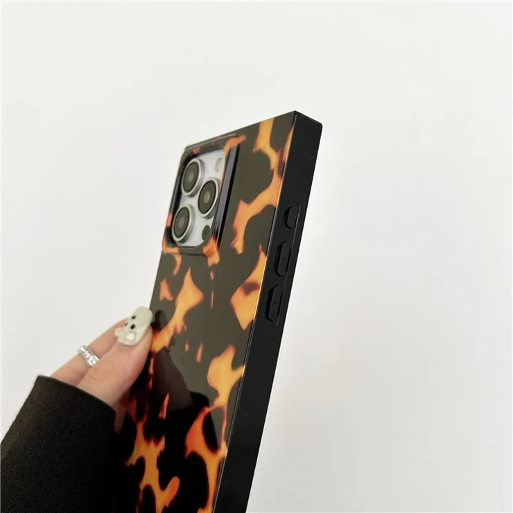 For iPhone 14 Pro Max Square Case Pattern Printed TPU Phone Cover Glossy Trendy - Tortoiseshell