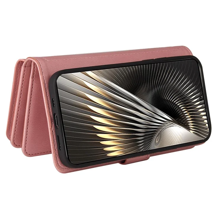 For Xiaomi Redmi Turbo 3 5G / Poco F6 5G Zipper Wallet Case with 15 Card Slots and Strap Leather Phone Cover - Pink