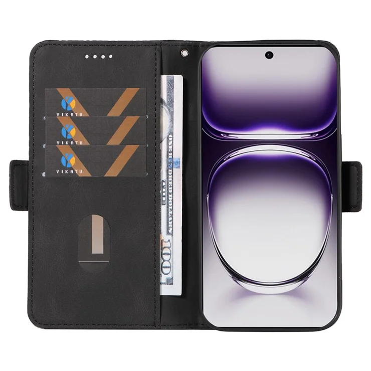 For Oppo Reno12 5G (Global) Wallet Case Leather Stand Phone Cover Rhombus Imprint - Black