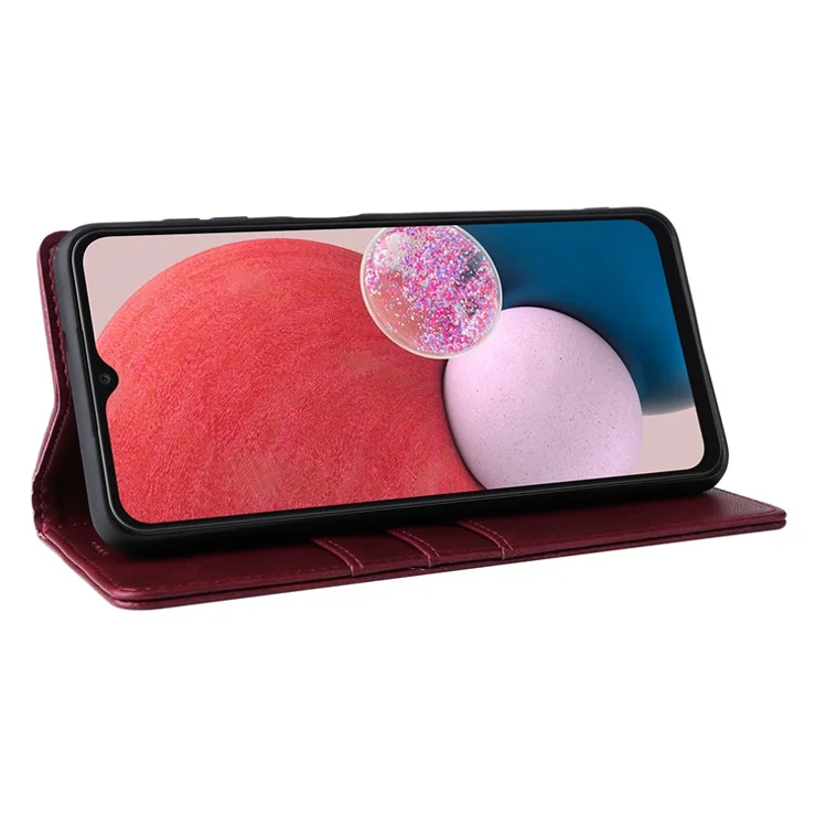 For Samsung Galaxy A13 4G / A13 5G / A04s 4G / A04 4G / M13 5G Case Leather RFID Blocking Wallet Phone Cover - Wine Red