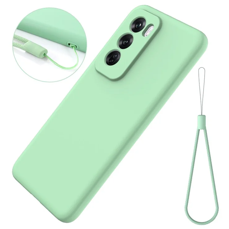 For Oppo Reno12 Pro 5G (Global) Liquid Silicone Case Shockproof Phone Cover with Wrist Strap - Green