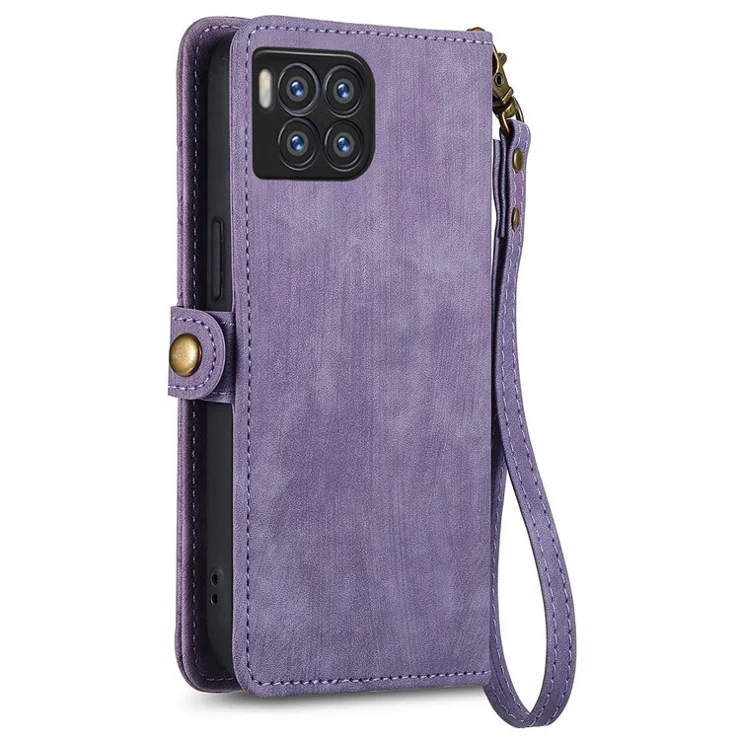 For T-Mobile REVVL 7 Pro Case Zipper Pocket Handbag Geometry Leather Phone Cover - Light Purple