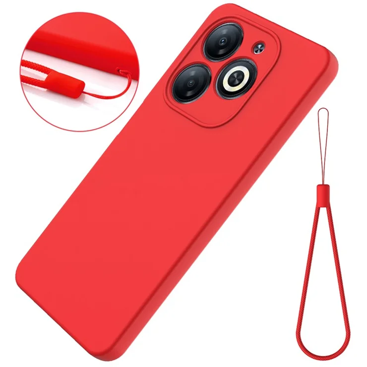 For Infinix Smart 8 HD 4G / 8 Pro 4G Liquid Silicone Case Anti-Drop Phone Cover with Wrist Strap - Red