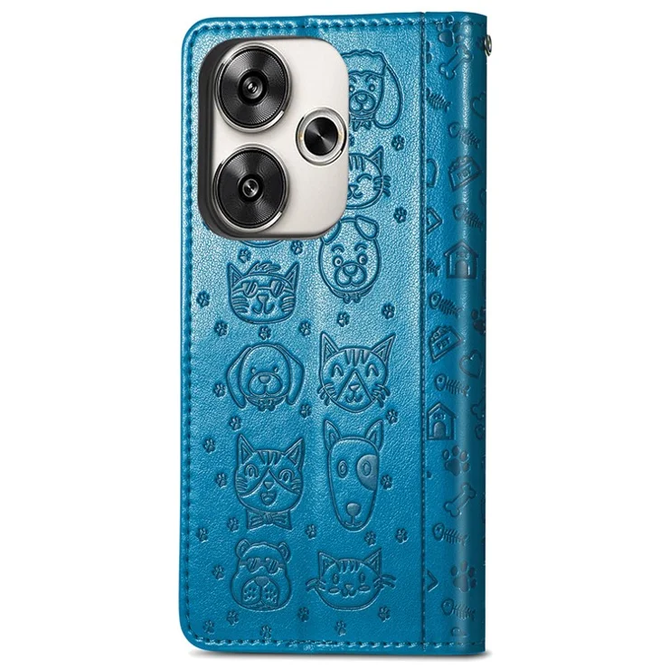 For Xiaomi Redmi Turbo 3 5G / Poco F6 5G Case Leather Phone Cover Cat Dog Imprint - Blue