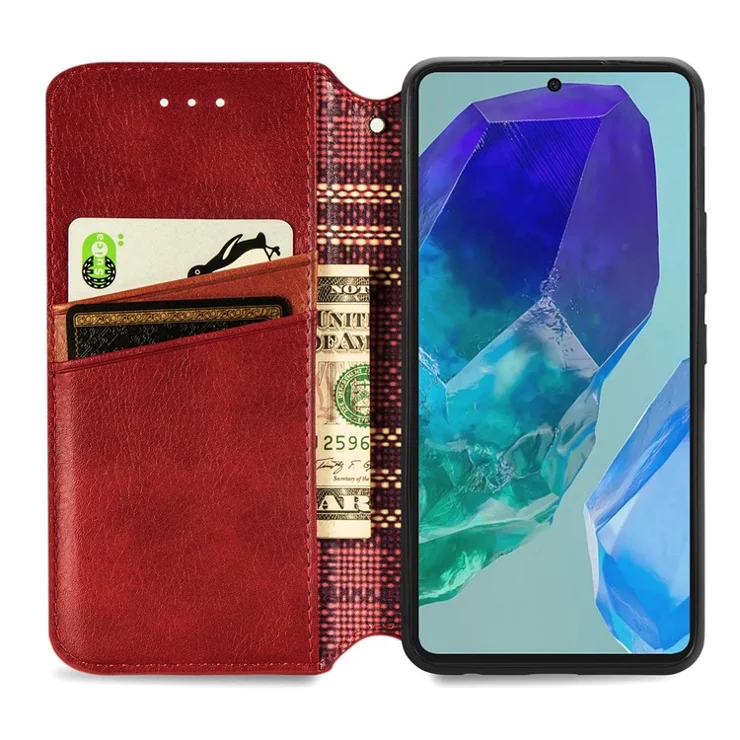 For Samsung Galaxy M55 5G / C55 5G / F55 5G PU Leather Case Rhombus Imprint Wallet Stand Phone Cover - Red