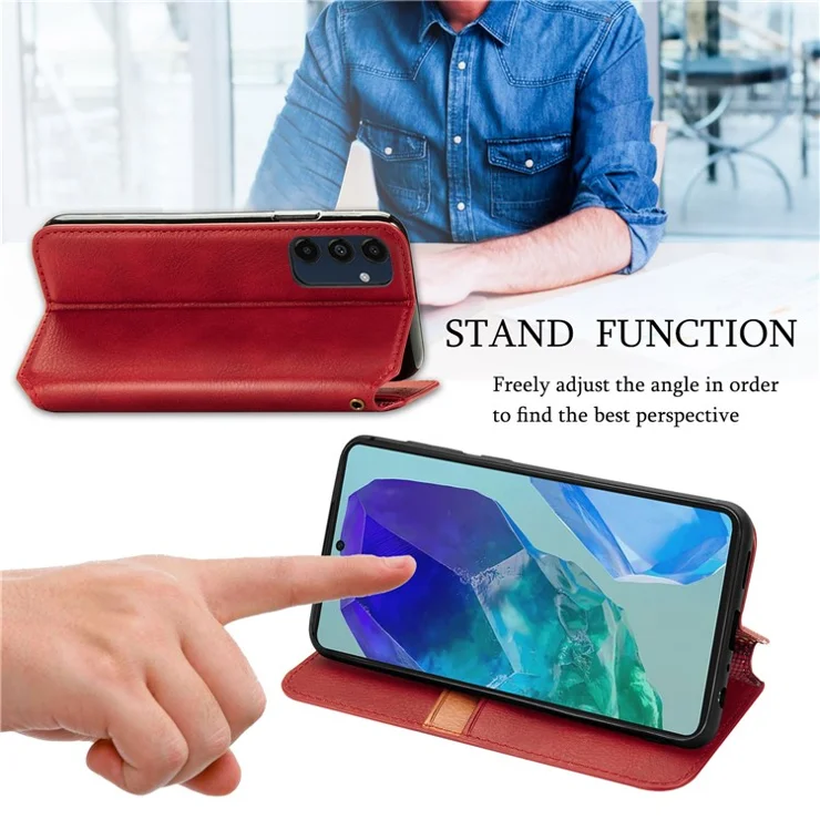 For Samsung Galaxy M55 5G / C55 5G / F55 5G PU Leather Case Rhombus Imprint Wallet Stand Phone Cover - Red
