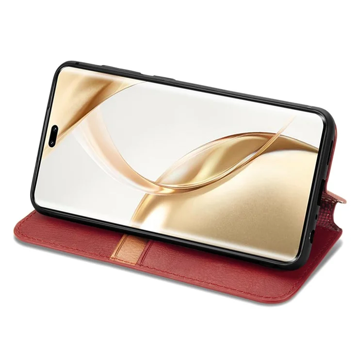 For Honor 200 Pro 5G PU Leather Case Rhombus Imprint Wallet Stand Phone Cover - Red