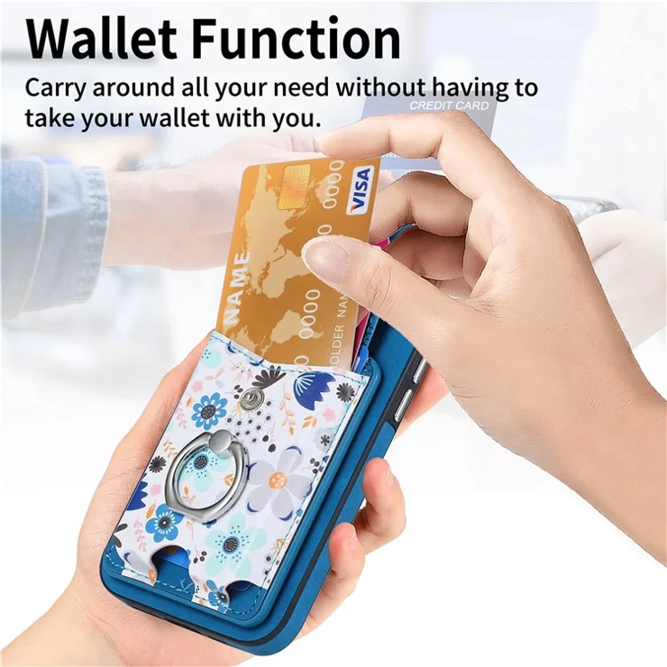 E3 For Samsung Galaxy A25 5G (Global) (161.0 x 76.5 x 8.3mm) Magnetic Case with Kickstand Card Bag - Blue