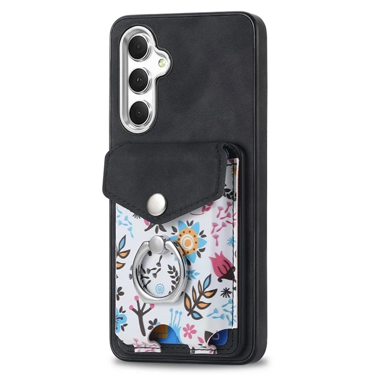 E3 For Samsung Galaxy A15 4G / 5G Magnetic Phone Case Card Bag Leather+TPU Cover - Black