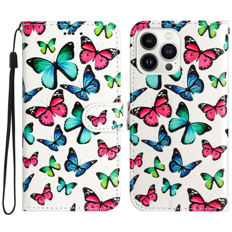 For iPhone 16 Pro Max Case Card Slot Holder Leather Phone Cover Cute Pattern - Butterflies