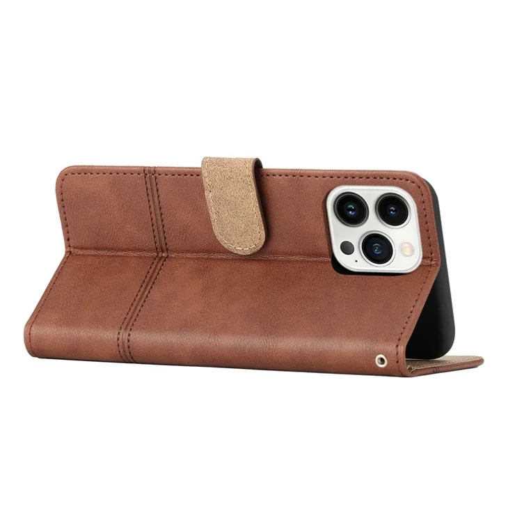 For iPhone 16 Pro Max Case Line Imprinted PU Leather Wallet Phone Cover - Coffee