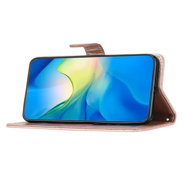 For iPhone 16 Case Rhombus Flip Folio Leather Cell Phone Cover - Rose Gold