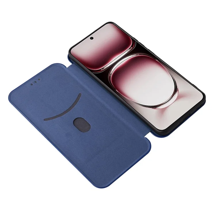 For Oppo Reno12 Pro 5G (Global) Case Carbon Fiber Texture Magnetic Closing Leather Phone Cover - Blue