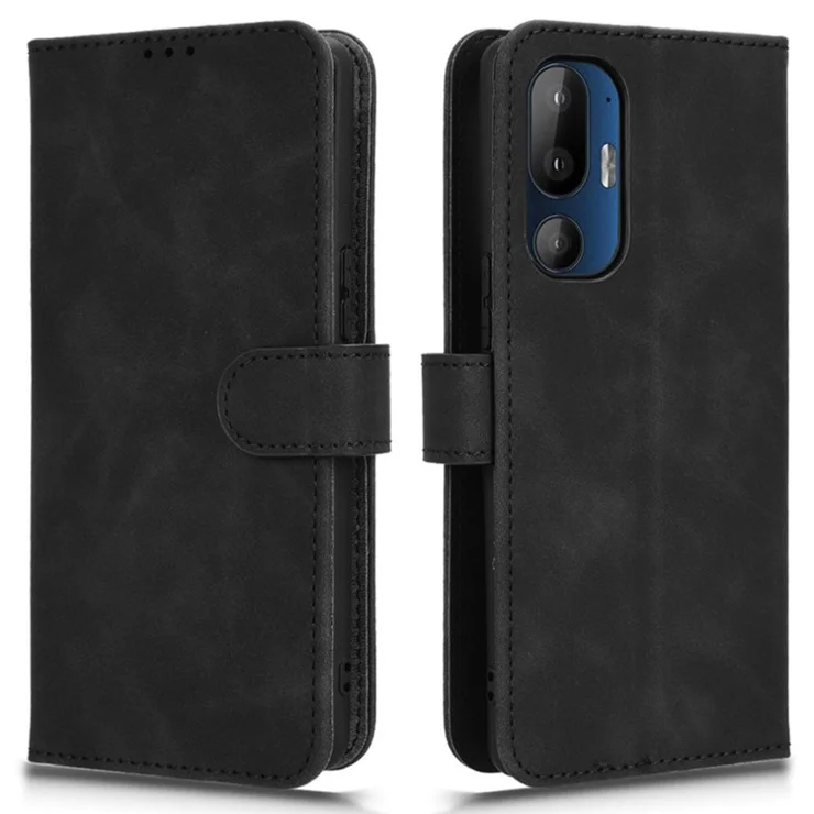 For HTC U24 Pro 5G Phone Case Skin-Touch PU Leather Wallet Magnetic Clasp Anti-Drop Cover - Black