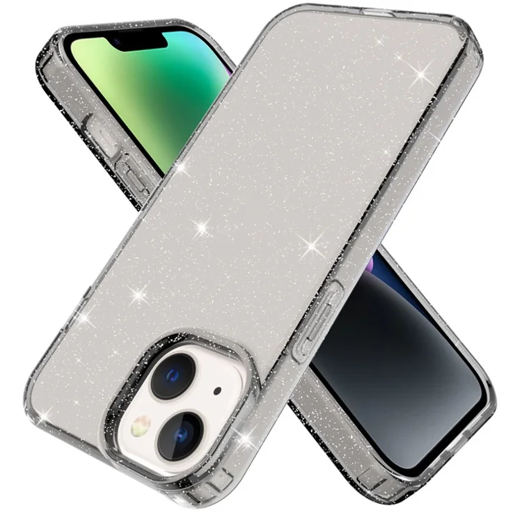 GW18 For iPhone 14 Plus Glitter Powder Design Clear TPU Case Phone Drop-proof Back Cover - Transparent Black