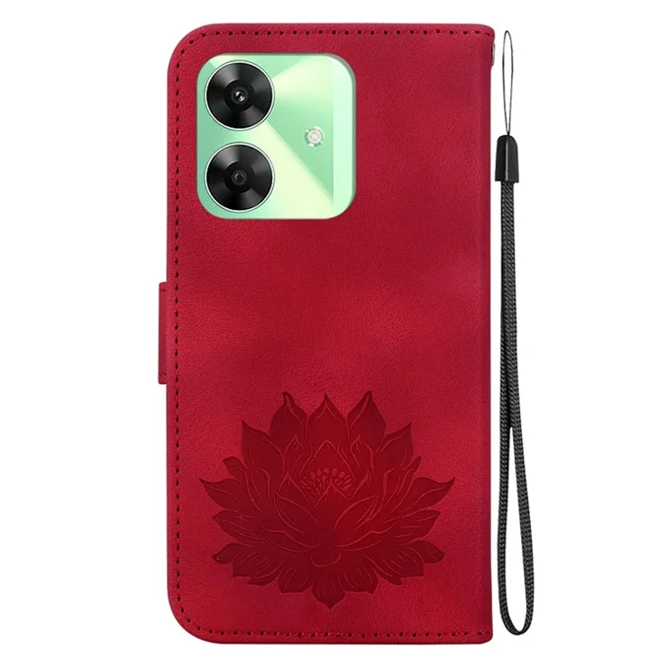 For Realme Note 60x 4G / C63 4G / C61 4G / Narzo N63 4G Stand Case Lotus Imprint Leather Wallet Phone Cover - Red