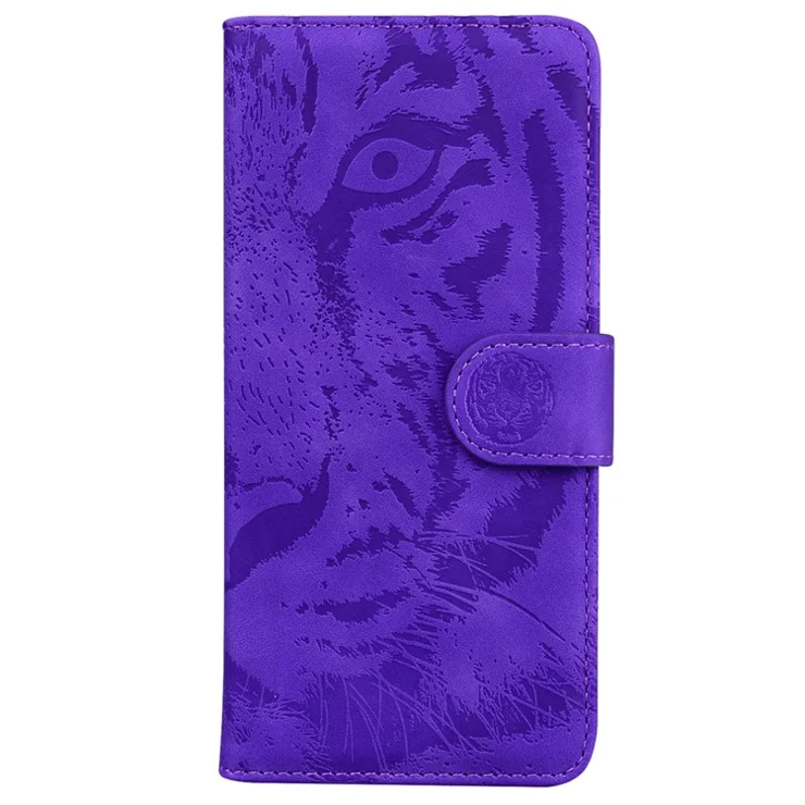 For Oppo Reno12 5G (Global) Wallet Phone Case Tiger Imprint Leather Flip Cover - Purple