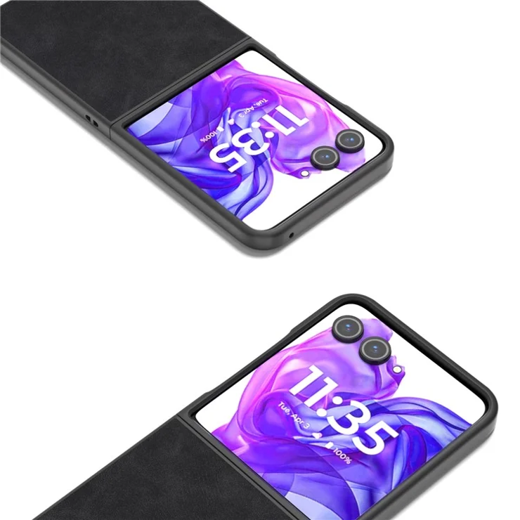 ABEEL For Motorola Razr 50 Ultra 5G Case Black Edge PU Leather+PC Folding Phone Cover - Black