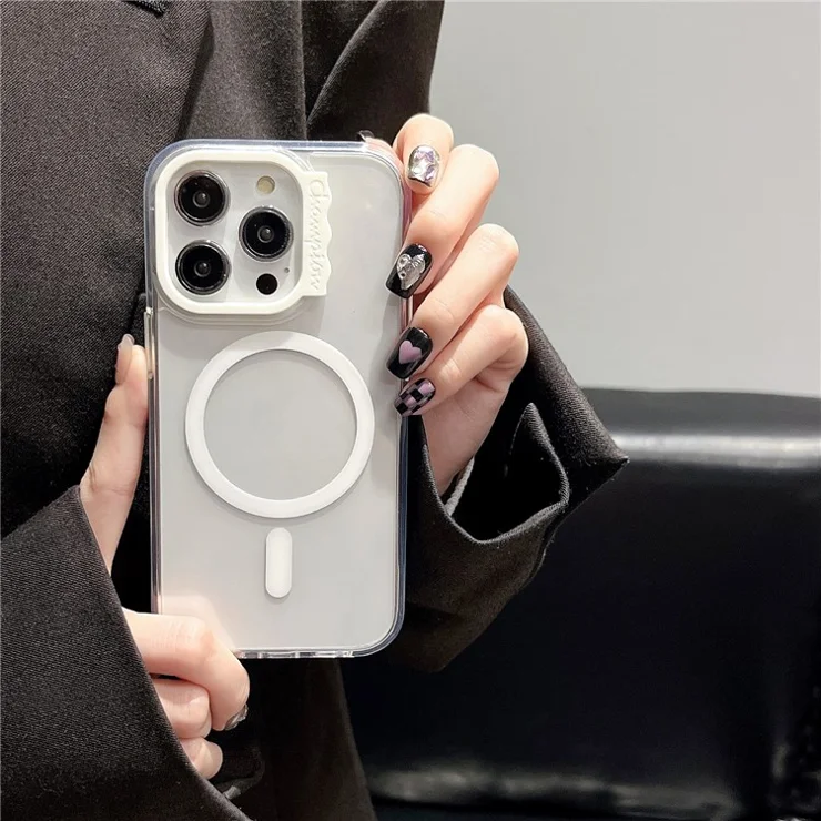 For iPhone 14 Pro Max Case PC+TPU Phone Cover Compatible with MagSafe Wireless Charging - White