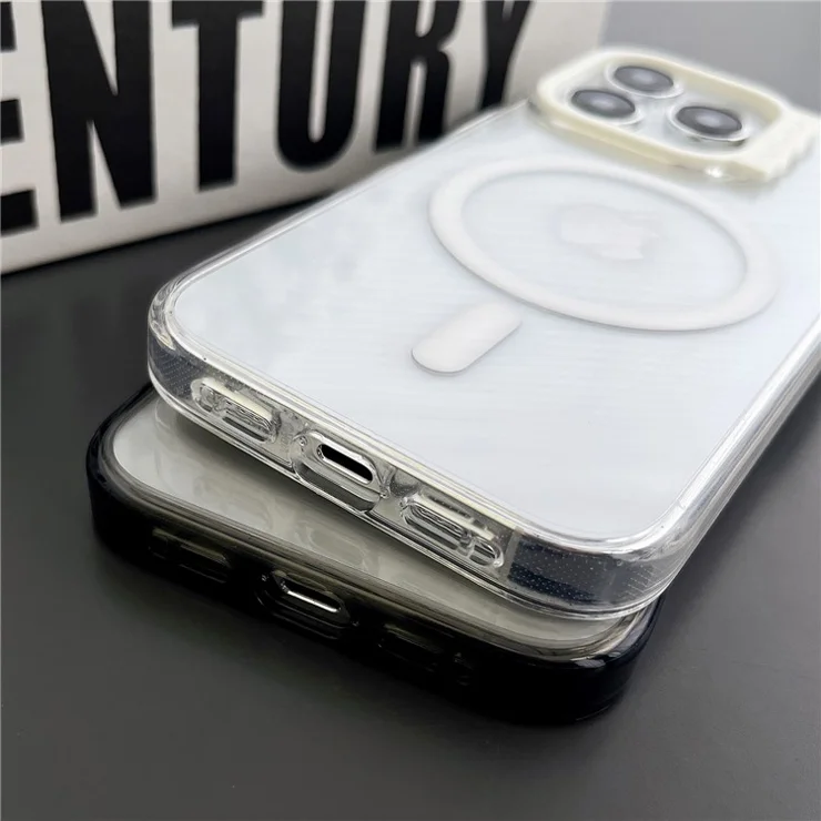 For iPhone 15 Pro Max Case Compatible with MagSafe PC+TPU Phone Cover Wave Lens Frame - Blue