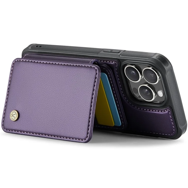 JEEHOOD J05 For iPhone 14 Pro Max Case Leather Mobile Cover with Detachable Magnetic Card Bag - Purple