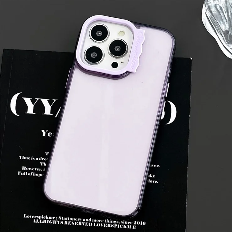 For iPhone 13 Pro Max Case PC + TPU Transparent Shockproof Phone Cover Cute Lens Frame - Purple