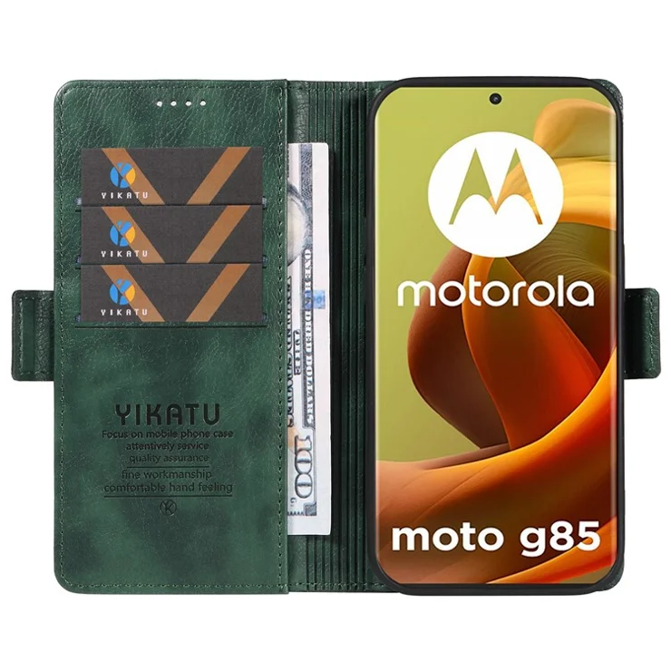 YIKATU YK-007 For Motorola Moto G85 5G / S50 Neo 5G Phone Case PU Leather Stand Anti-Drop Wallet Cover - Green