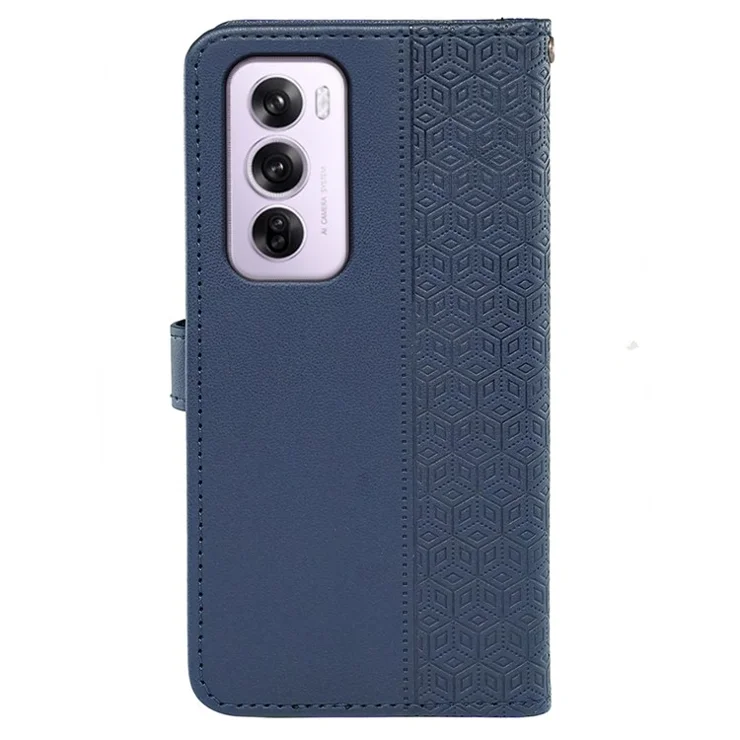 For Oppo Reno12 Pro 5G (Global) Case Leather Wallet Phone Cover Pattern Imprint - Blue