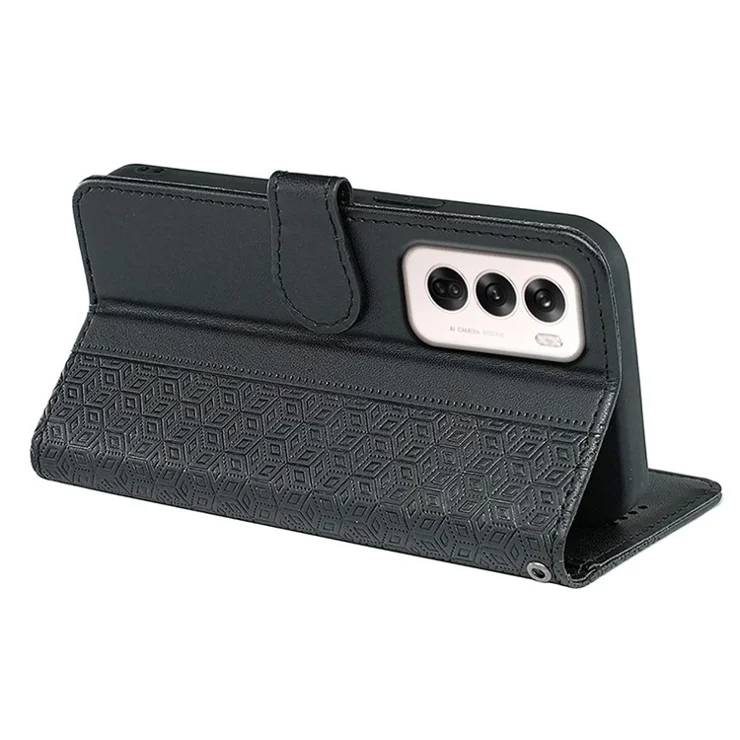 For Oppo Reno12 5G (Global) Wallet Phone Case Pattern Imprint Leather Flip Cover - Black