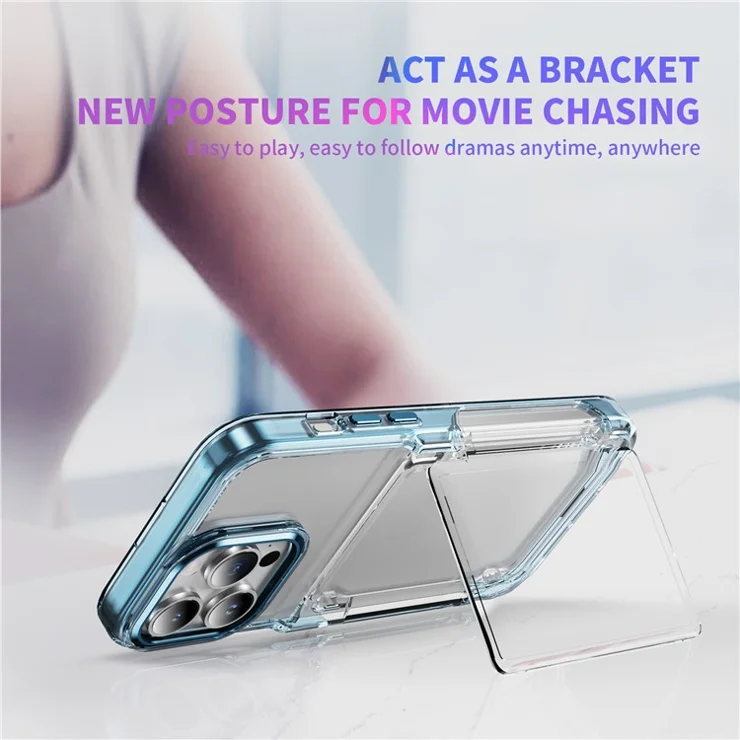 For iPhone 14 Pro Max Case TPU + Acrylic Phone Cover with Flip Card Holder - Transparent Blue