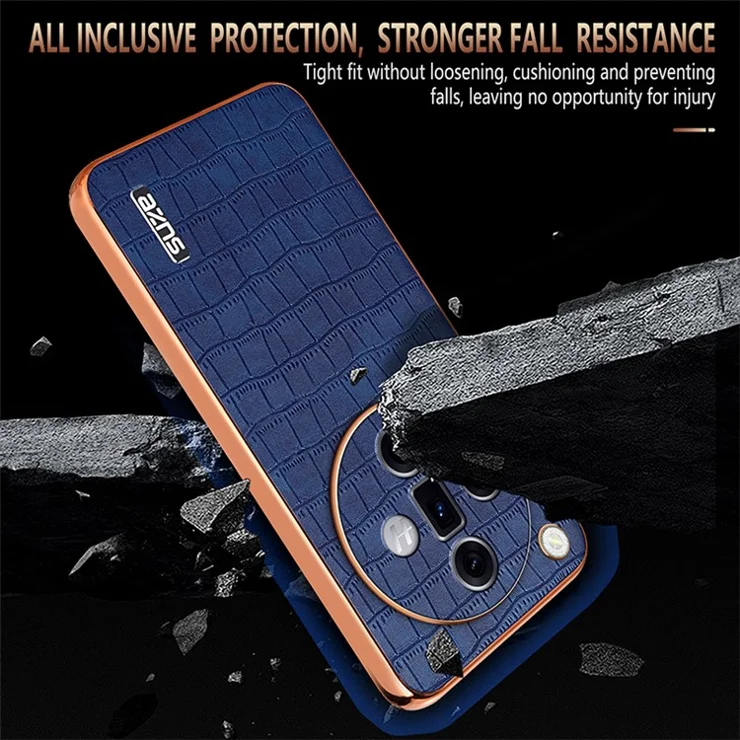 AZNS For Oppo Find X7 5G Case Electroplating Leather+TPU Phone Cover - Green