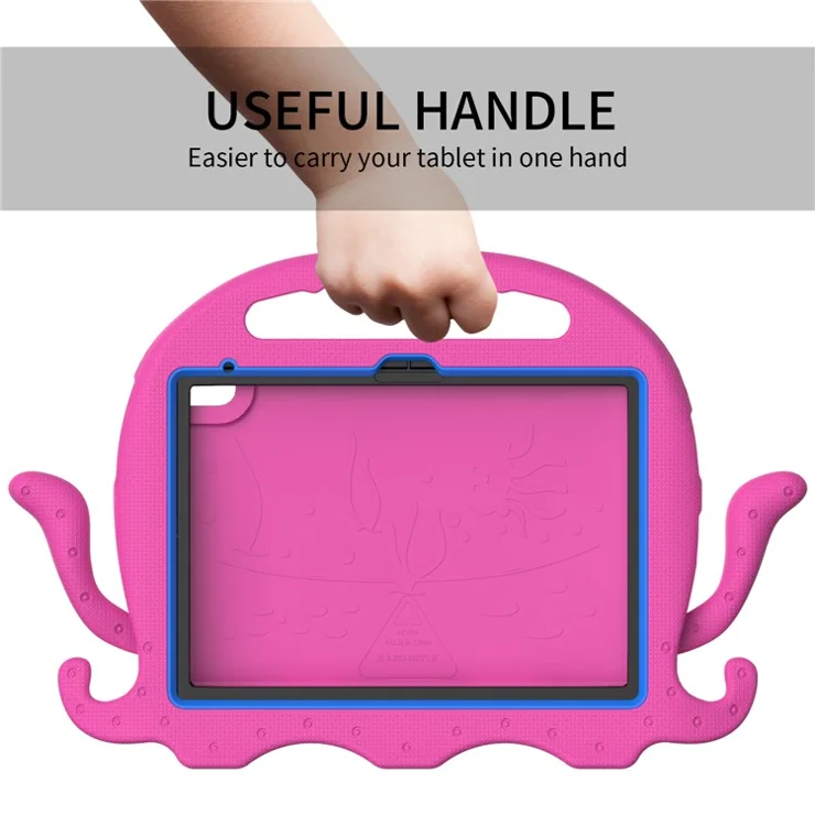 For iPad (2025) / 10.9 (2022) / Air 11 (2025) / (2024) EVA Case Cartoon Octopus Hand Grip Tablet Cover with Shoulder Strap - Rose