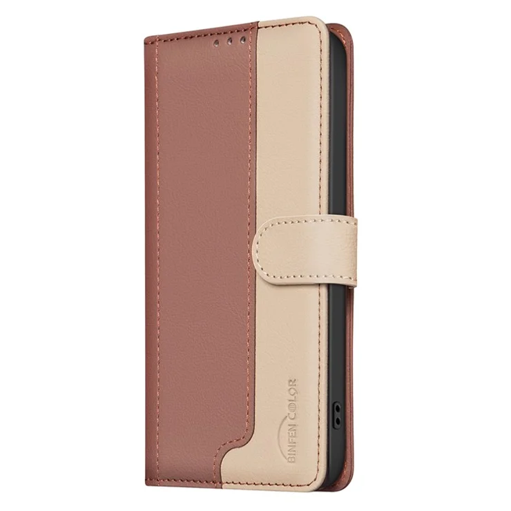 BINFEN COLOR BF33 For Samsung Galaxy A34 5G Case Color Splicing Leather Flip Phone Cover - Brown