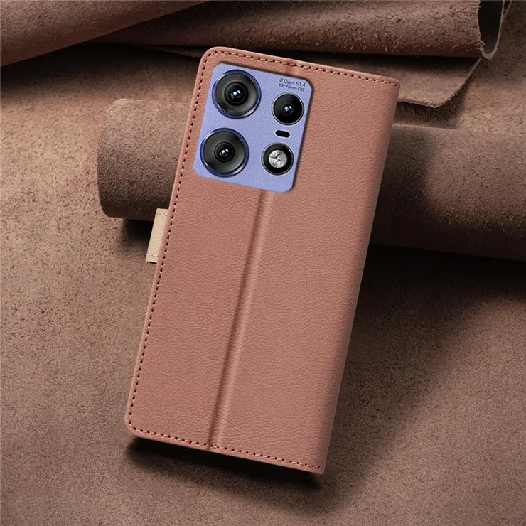 BINFEN COLOR BF33 For Motorola Edge 50 Pro 5G Case Splicing Color Leather Wallet Flip Cover - Brown
