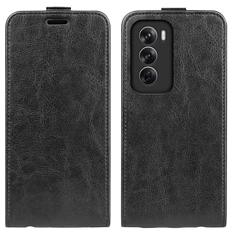 For Oppo Reno12 5G (Global) Leather Case Vertical Flip Card Slots Phone Cover - Black