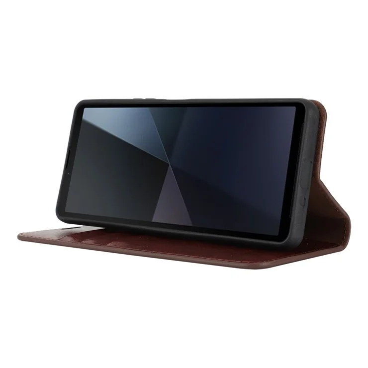 For Sony Xperia 10 VI Case Crazy Horse Texture Split Leather Wallet Phone Cover - Dark Brown
