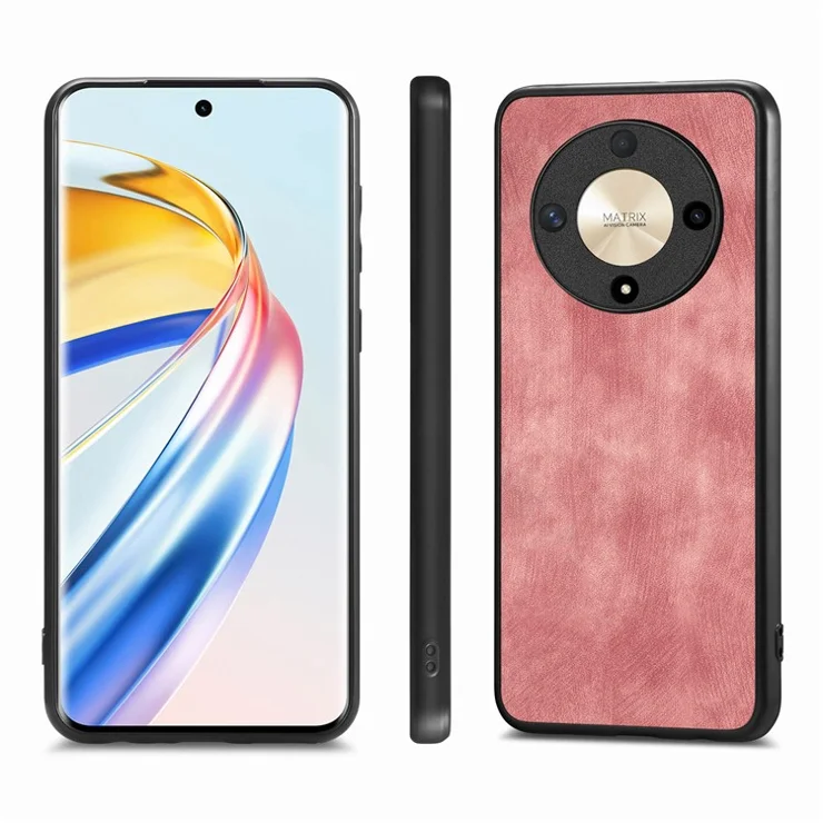 For Honor X9b 5G Case Retro Slim Fit PU Leather Phone Back Cover - Pink