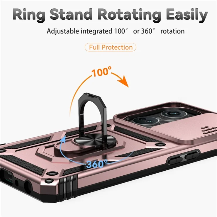 For OnePlus Nord CE3 5G Case Ring Kickstand PC+TPU Phone Protector with Slide Camera Cover - Rose Gold